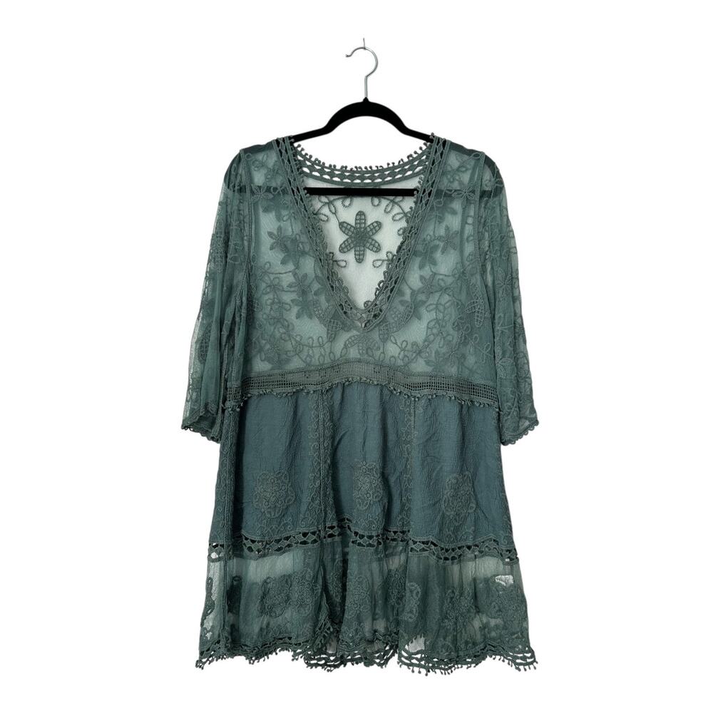 Unbranded Lace Floral Embroidered Sheerβ Boho Mini Dress Peasant Swim Cover Up